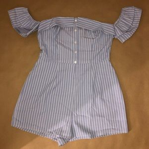 blue and white striped romper